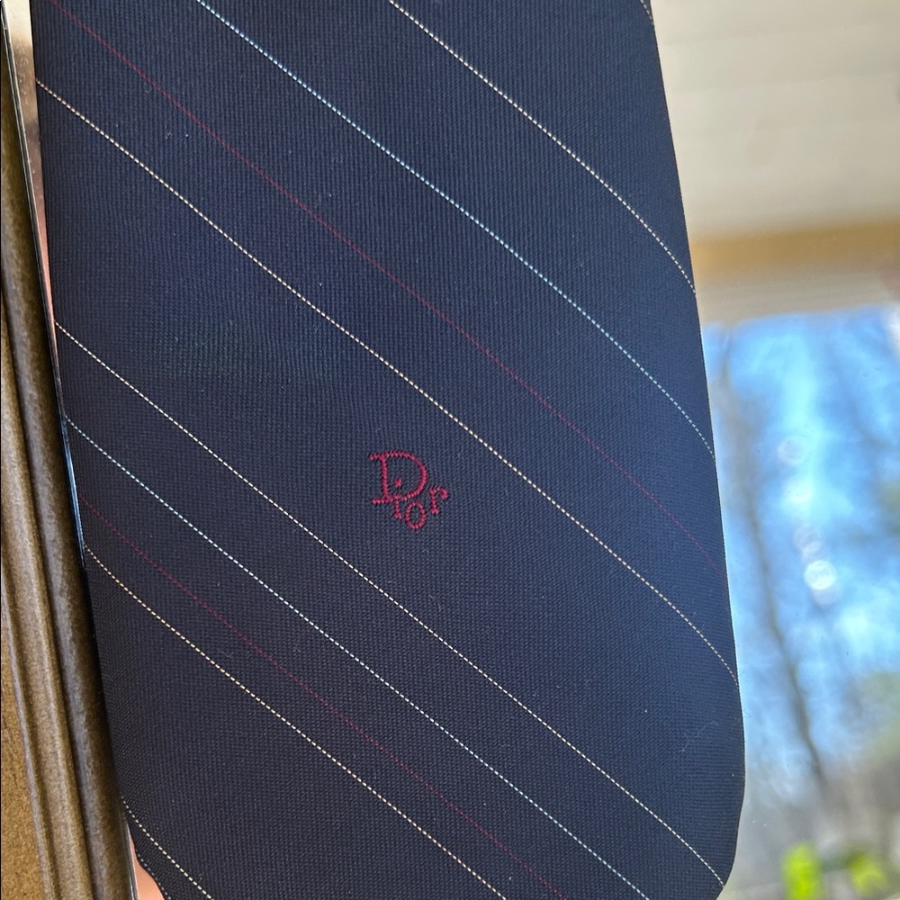 Dior Dark Blue Tie with Subtle Stripes